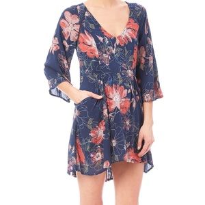 Free People Eyes on You Printed Dress in Navy Combo Sz 4 Floral
